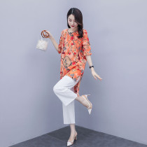 Cotton and linen suit womens foreign style 2020 summer new large size loose casual fashion linen wide leg pants two-piece set