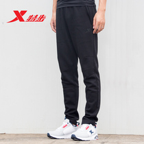 XTEP mens pants sports pants mens winter mens comfortable stretch zipper casual pants simple thick plus velvet pants men