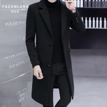 Trench coat men's mid-length autumn and winter new handsome Korean fashion wool coat tide brand slim youth coat