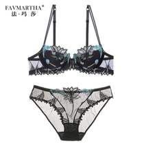 Fa Martha Brand lingerie women New products Summer slim fit Sexy Lace Comfort Pants Bra Suit Black 32