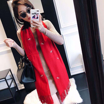 Autumn and winter New Chinese red wool scarf Christmas fawn cashmere scarf women warm Joker Gift tide