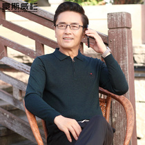 Spring and autumn New Dad long sleeve T-shirt middle-aged and elderly mens casual cardigan lapel shirt shirt mens clothing