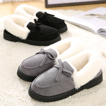 Cotton slippers womens bag heel thick bottom warm and cute butterfly knot indoor plush slippers winter lunar sub cotton shoes outside wearing anti-slip