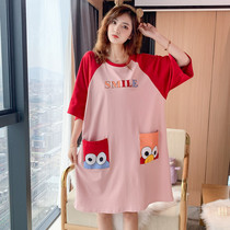 Sleeping Dress Lady Spring Summer Season Pure Cotton Slim short sleeves Increase Code Fat mm200 Loose Pregnant pregnant womans pyjamas can be worn outside