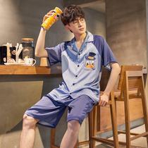 Pajamas mens spring and summer ice silk short sleeve thin cartoon casual summer mens loose size home suit suit