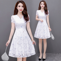Summer dress women 2021 New lace waist short sleeve size women fashion Korean slim dress womens dress Spring