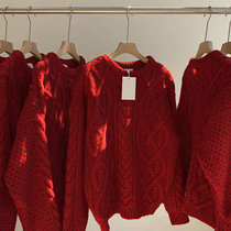 Mi Caixuan This year beautiful sweater womens 2022 autumn and winter new red twist thickened pullover sweater