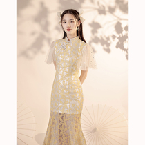 College entrance examination cheongsam 2021 new summer send test young lace French modified version of fishtail skirt female horse to success
