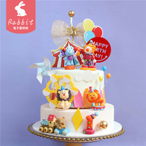 Colored circus soft pottery clown hooded lion baby elephant cake plug-in theme party baking cake decoration