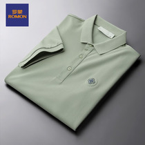 Romon mercerized cotton short-sleeved t-shirt mens summer tide brand 2021 new thin loose lapel mens polo shirt tide