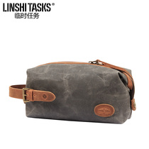 Mens cowhide clutch bag new clutch bag large capacity hand wallet casual canvas retro portable clip bag tide