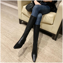 New side zipper but knee-high tube knight boots womens autumn and winter pointed elastic boots Wild high tube boots womens thick heel