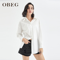 OBEG eBiqian 2022 spring and summer new white loot in oversize oversize shirt woman 10423084