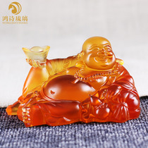 Ancient glass crystal crafts ornaments laughing Buddha belly Maitreya Buddha Car ornaments high-grade car security