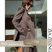 Z boss large collar wide shoulder with asymmetrical wool suit High waist straight cylinder wide leg commuter Western pants woman