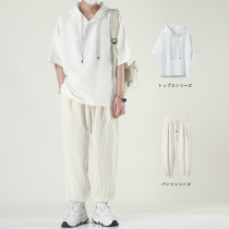 2021 summer new sweater mens thin section hooded short-sleeved t-shirt half sleeve loose teen ins tide brand suit