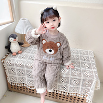 Girl flannel pajamas autumn and winter cute children thicken split girl baby coral velvet winter home clothing