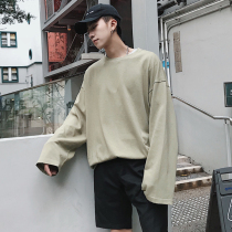 Gangfeng autumn mens and womens new cuffs hole solid color long sleeve T-shirt fashion casual loose versatile couple top