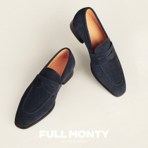 FULL MONTY navy blue square head flip cowhide penny loafers men Business casual professional dress shoes