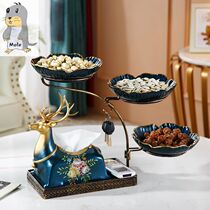European luxury dried fruit plate three-layer ceramic fruit plate home living room coffee table creative decorations multifunctional tissue box