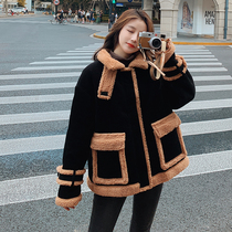 celine pianna lamb wool coat female winter new Korean version splicing light core suede thickened short coat