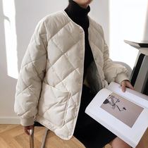 Quilted jacket womens winter clothing Korean version thickened bread jacket Womens short ins Port wind loose solid color Lingge cotton coat tide