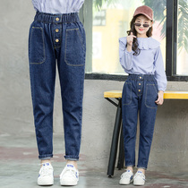 Girls jeans without velvet thickened children 12 womens big childrens cotton pants 15 years old 10 girls female children Spring Foreign