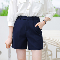 Tibetan blue suit shorts women 2021 new summer thin loose high waist straight pants Joker slim a wide leg pants