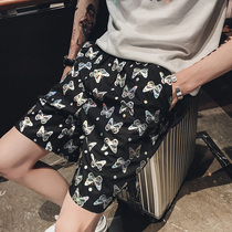 2021 summer shorts mens trend brand Super fire reflective printing beach pants Net red spirit guy five-point pants thin