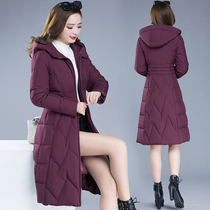 Cotton coat womens long autumn and winter 2019 new hooded cotton jacket Korean temperament thin warm down cotton jacket