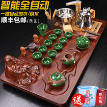 Kung Fu tea set Household simple full set of ice crack tea set Solid wood Chinese retro tea plate tea sea ceramic tea table