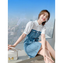 Korean chic denim dress 2021 new female summer French polo shirt skirt summer little dress