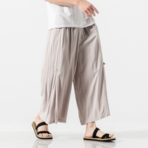 Chinese culottes mens ankle-length pants cotton hemp Xianqi song pants special wide drop feeling wide leg pants linen meditation 9 points pants