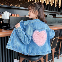 Girls denim coat autumn 2021 new spring and autumn childrens coat spring and autumn big children foreign fashion fashion spring and autumn