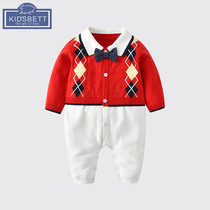Baby jumpsuit Male baby full moon suit Spring dress 100 days gentleman year-old dress Hayi spring and autumn out climbing suit