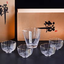 Day Style Crystal Sketching Gongfu Tea Suit Heat Resistant Hammer Ripple Glass Plum Tea Cup Cherry Blossom Fair Cup Gift Box