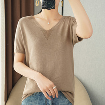 Cotton knitted shirt T - shirt short sleeve Han edition short - sleeve loose bottom coat 2022 summer new cotton shirt