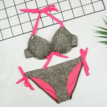Sexy BAO WEN stitching sweet Korean version thickened cup steel bracket gathered split triangle bikini female swimsuit big chest