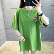 2021 Summer Korean New Fat mm200 Jin Loose Half Sleeve Top Size Round Neck Long T-shirt Women Short Sleeve