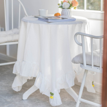 Pure colour American retro round table tablecloths pure cotton tablecloths white lotus leaf edge and wind geb photo background