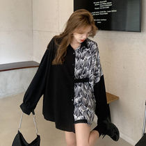 Early autumn coat 2021 New Korean version of design sense niche loose shirt Women contrast color long sleeve shirt