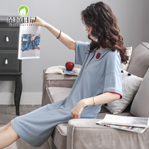 Sleeping Dress Lady Cute Pure Cotton Short Sleeves Summer Fresh Students Loose Korean version of long style Overturning Pyjamas Sleeping Clothing Thin family clothes