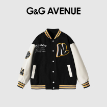 GG Avenue baseball collar coat men's trendy ins lettering embroidered couple student jacket loose baseball uniform