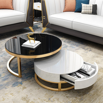 Six shops light luxury tea table modern simple round glass coffee table small apartment living room household rock board tea table TV cabinet