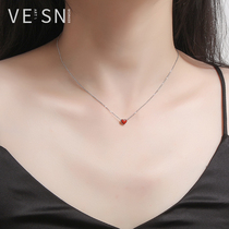 Red Peach Hearts s925 Pure Silver Necklace Woman Han Edition Loving Simplicity Josen Department Small Red Hearts Short lock bone chain Fashion pendant