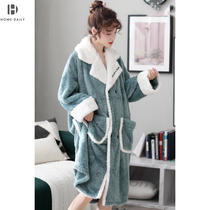 Coral velvet dressing gown autumn and winter thickened pyjamas flannel bathrobe extended sexy ladies home clothes hb