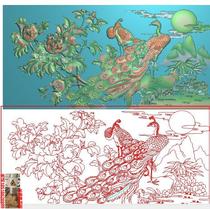 Flower and bird back board Peacock peony blossom rich sofa backrest screen engraved drawing jdp relief map gray scale