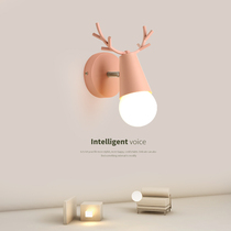 Nordic Wall Light Macaron Bed Head Lamp Brief Modern Aisle Wall Light Creative Deer Head Boy House Bedroom Wall Lamp