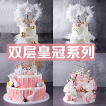 Double Feather Queen Crown Birthday Cake Model Emulated 2022 New Plastic Fake Cake Samples