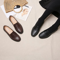 European Station Spring and Autumn New Small Leather Shoes Womens Single Shoes British Wind Joker Flat Foot Bean Shoes Womens Tide Shoes